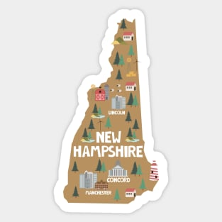 New Hampshire USA State Illustrated Map Sticker